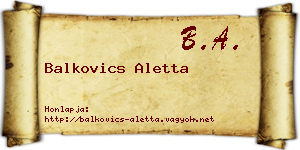 Balkovics Aletta névjegykártya